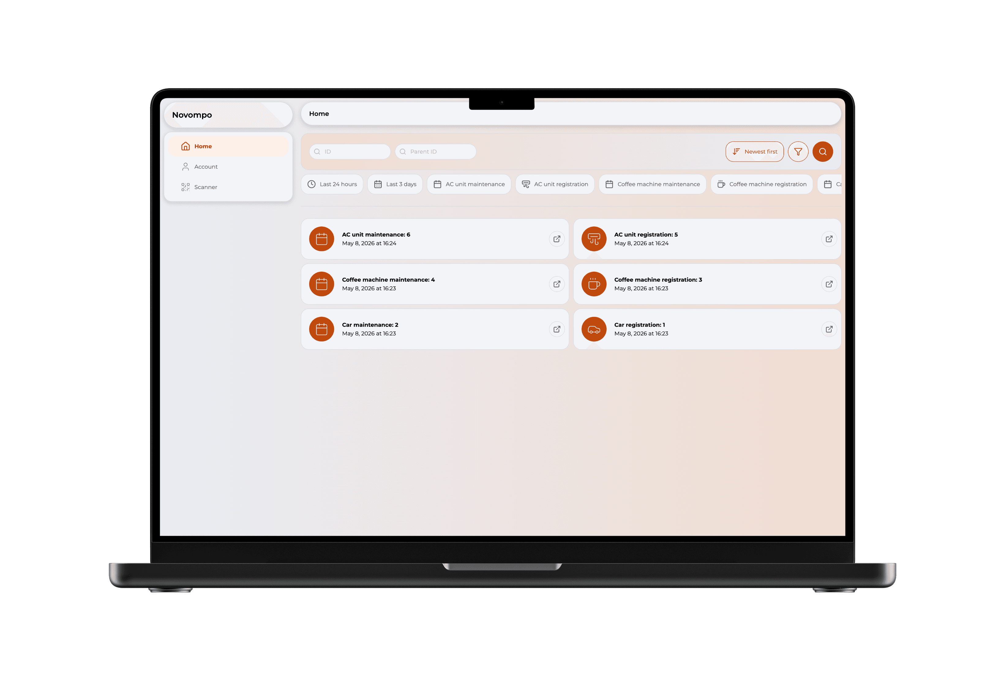 Novompo customer experience preview on desktop